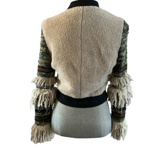 TOV holy boho hippie tweed fleece crop jacket full zipper front size 38 - Picture 3 of 8